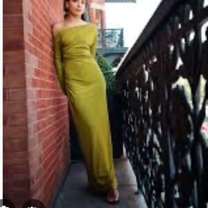 BANANA REPUBLIC JERSEY KNIT ASYMMETRICAL DRAPED MX DRESS LARGE Dk Peridot Gr New